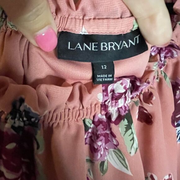 D14 Lane Bryant Size 12 Lined Floral Tiered Dress Elastic Neck and Waist - Picture 3 of 6